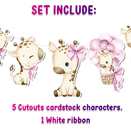 Pink Giraffe 5 pcs Banner - Adorable Baby Shower and Nursery Decor