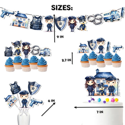 Police-Themed Party Decoration Set – Cake Topper, Cupcake Toppers, Banner, and Centerpieces