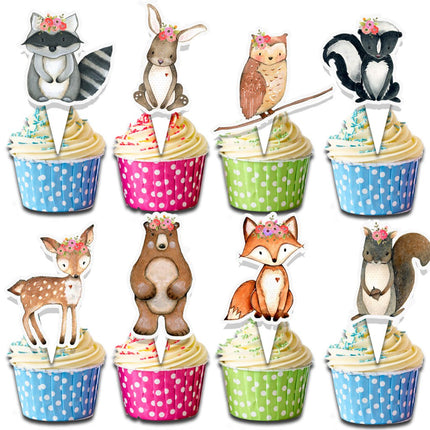 24 Pcs Woodland Girls Cupcake Toppers - Cute Forest Animal Party Decorations - Perfect for Baby Showers, Birthday Parties, and Woodland Themed Events