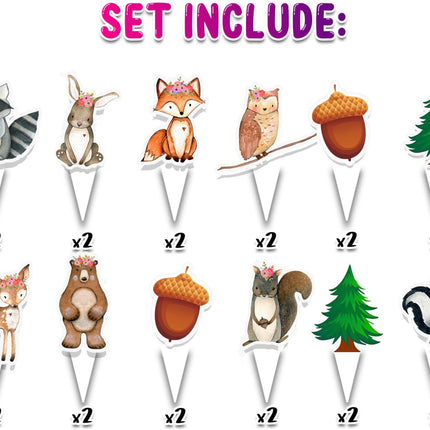 24 Pcs Woodland Girls Cupcake Toppers - Cute Forest Animal Party Decorations - Perfect for Baby Showers, Birthday Parties, and Woodland Themed Events