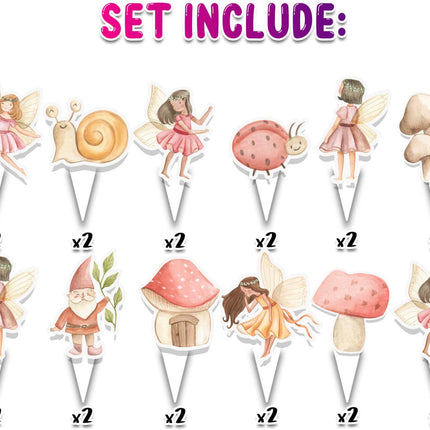 24 Pcs Fairy Garden Cupcake Toppers - Pastel Fairy Tale Theme Decorations for Kids’ Birthday Party, Baby Showers, Woodland & Garden Party Supplies