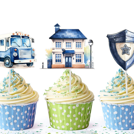 Police-Themed Cupcake Toppers - Set of 10 | Law Enforcement Party Decorations