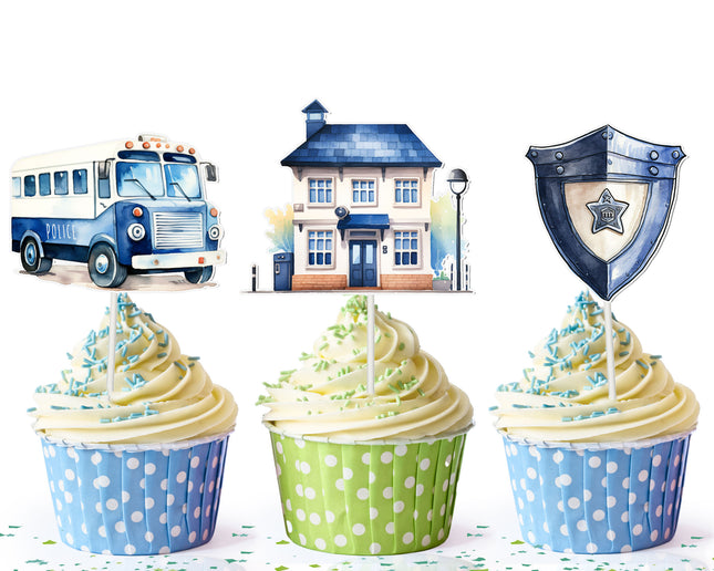Police-Themed Cupcake Toppers - Set of 10 | Law Enforcement Party Decorations
