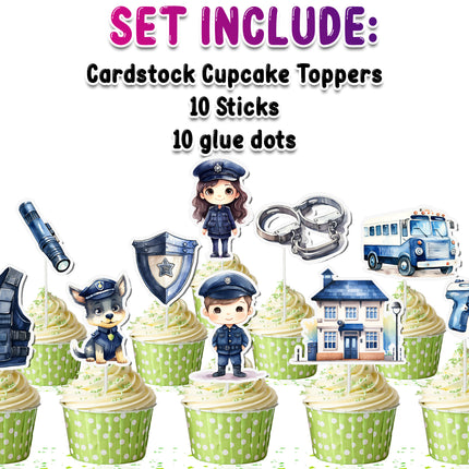 Police-Themed Cupcake Toppers - Set of 10 | Law Enforcement Party Decorations