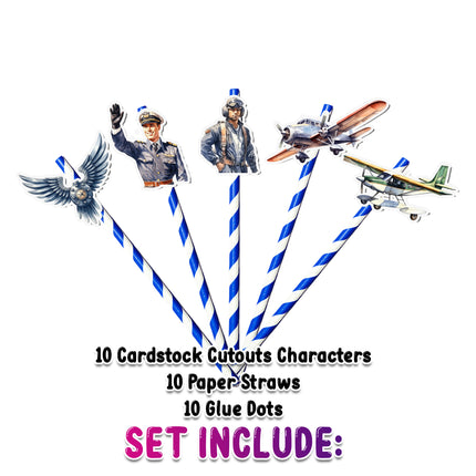 Aviation-Themed Party Straws – Set of 10PCS Fun Drink Decor