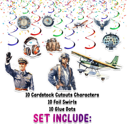 Pilot-Themed Hanging Streamers - 10 Pcs | Aviation Party Decorations