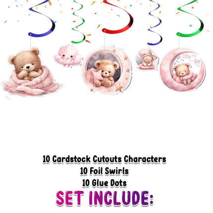 Pink Teddy Bear Streamers 10 pcs - Cute Baby Shower & Party Decorations
