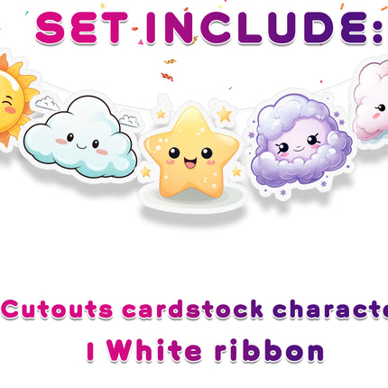 Sun, Cloud, and Star Theme 5 Pcs Party Banner - Cute Weather-Themed Decor