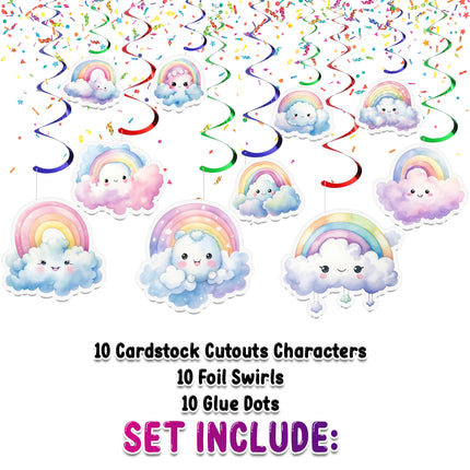 Rainbow and Clouds Hanging Streamers - 10 Pcs | Cute Party Decorations