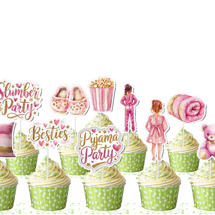 Sleepover Cupcake Toppers - Set of 10 | Slumber Party Decorations | Pajama Party Toppers
