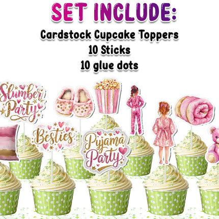 Sleepover Cupcake Toppers - Set of 10 | Slumber Party Decorations | Pajama Party Toppers