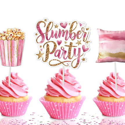 Sleepover Cupcake Toppers - Set of 10 | Slumber Party Decorations | Pajama Party Toppers