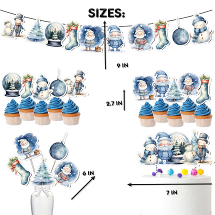 Winter Wonderland Party Decoration Set – Cake Topper, Cupcake Toppers, Banner, and Centerpieces
