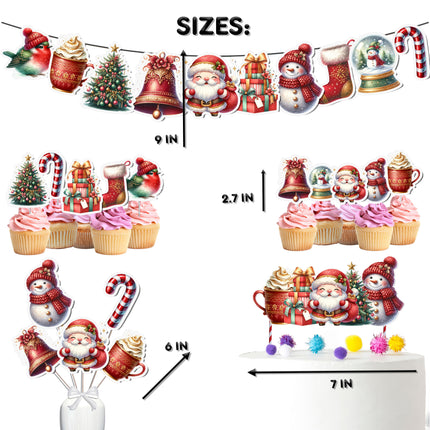 Christmas Party Decoration Set – Santa Cake Topper, Holiday Cupcake Toppers, Festive Banner, and Table Centerpieces