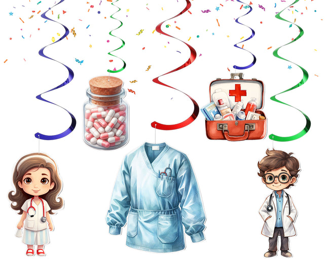 Doctor-Themed Hanging Streamers - Set of 10 | Medical Party Decorations