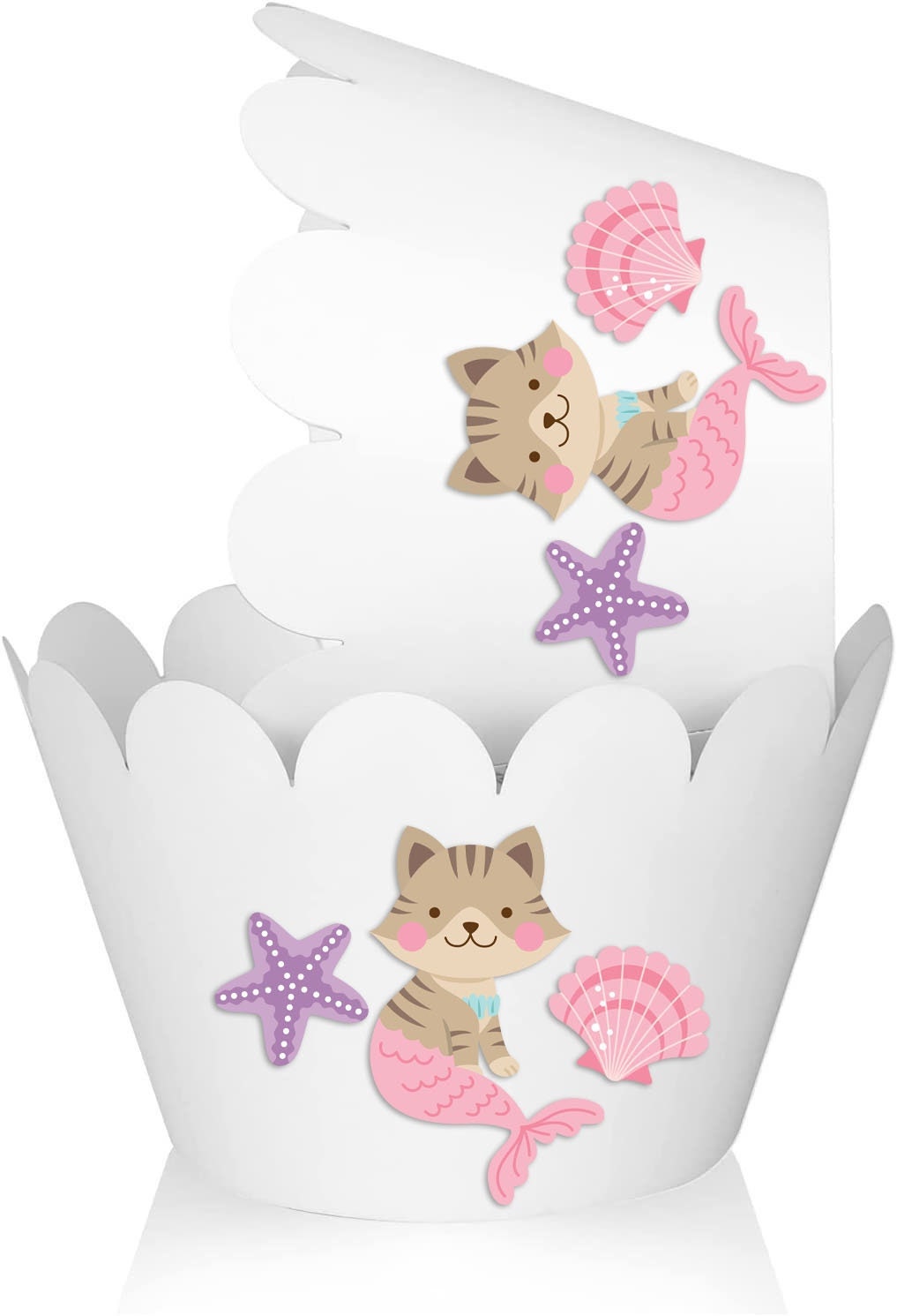 Mermaid Cat (Mercat) Cupcake Wrappers - Set of 10, Perfect for Unique Themed Parties and Events!