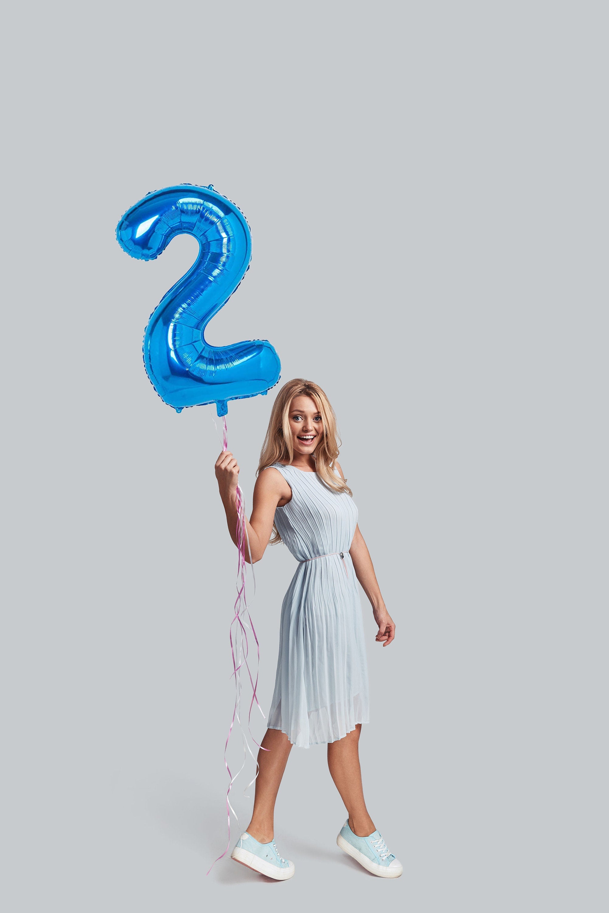 32 Inch Foil Blue Two Shaped Balloon - The Perfect Addition for Celebrating Terrific Twos!