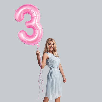 32 Inches Foil Pink 3 Shaped Balloon for Birthday Decorations, Baby Shower, Bridal Shower and etc. Pink Party Theme Thre Mylar Balloons.