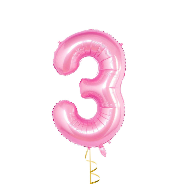 32 Inches Foil Pink 3 Shaped Balloon for Birthday Decorations, Baby Shower, Bridal Shower and etc. Pink Party Theme Thre Mylar Balloons.