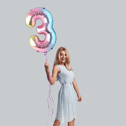 32 Inch Foil Holographic Three Shaped Balloon - A Dazzling Addition to Third Celebrations!