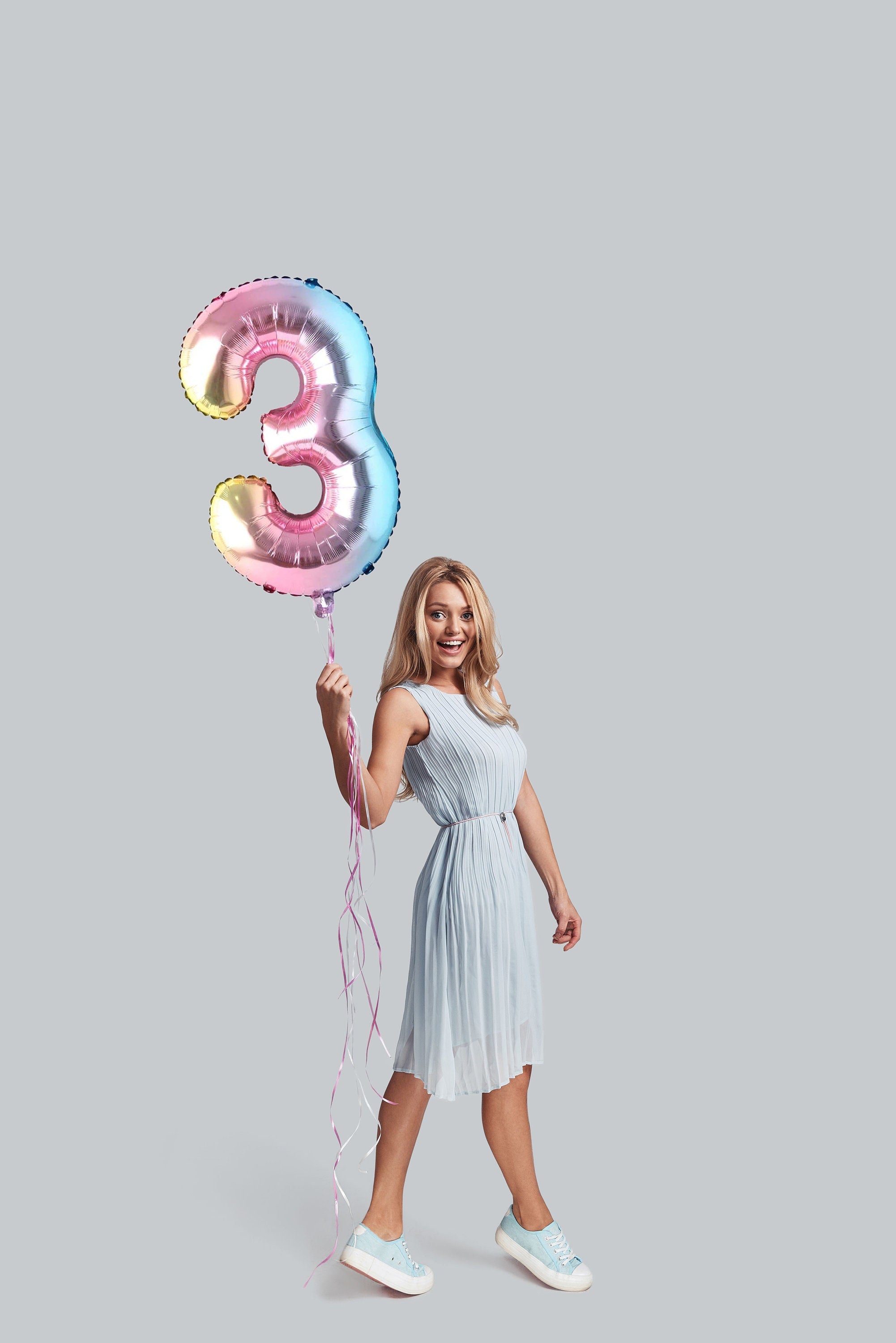 32 Inch Foil Holographic Three Shaped Balloon - A Dazzling Addition to Third Celebrations!
