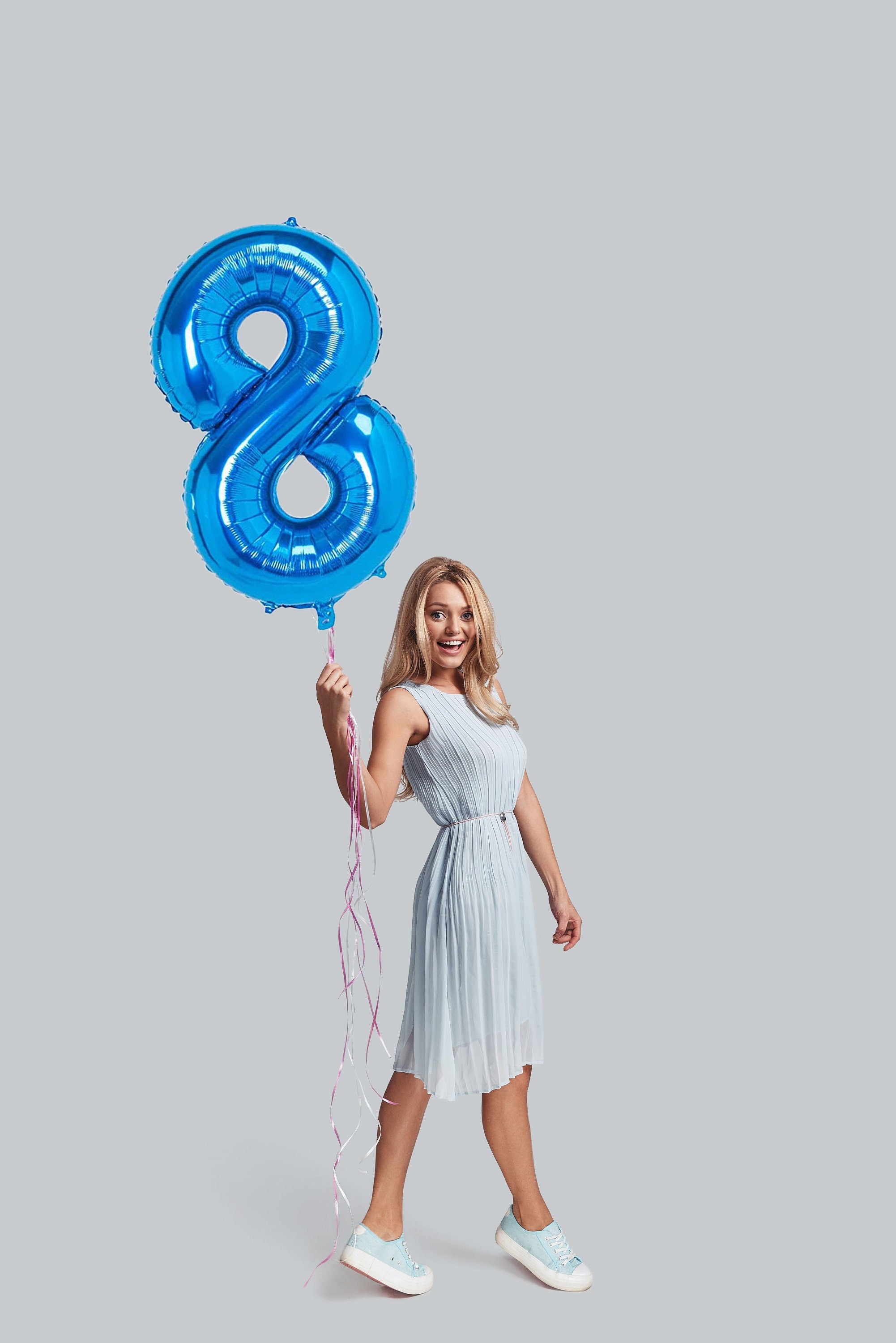32 Inch Foil Blue Number Eight Shaped Balloon - Elevate Your Eight-Year Celebrations!