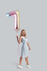 32 Inch Foil Holographic Number Seven Shaped Balloon - Seven Years Brighter!